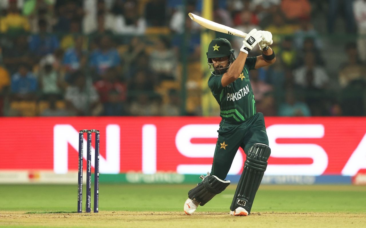 Abdullah Shafique played two delectable square drives in a Mitchell Starc over, Australia vs Pakistan, Men's World Cup 2023, Bengaluru, October 20, 2023