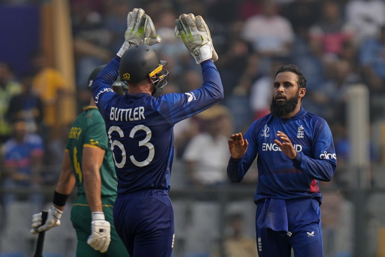 Adil Rashid helped England exert some control in the middle overs, England vs South Africa, Men's World Cup 2023, Mumbai, October 21, 2023