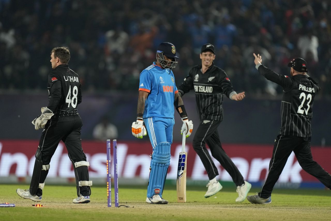 Suryakumar Yadav walks off after being run out, India vs New Zealand, Men's ODI World Cup, Dharamsala, October 22, 2023