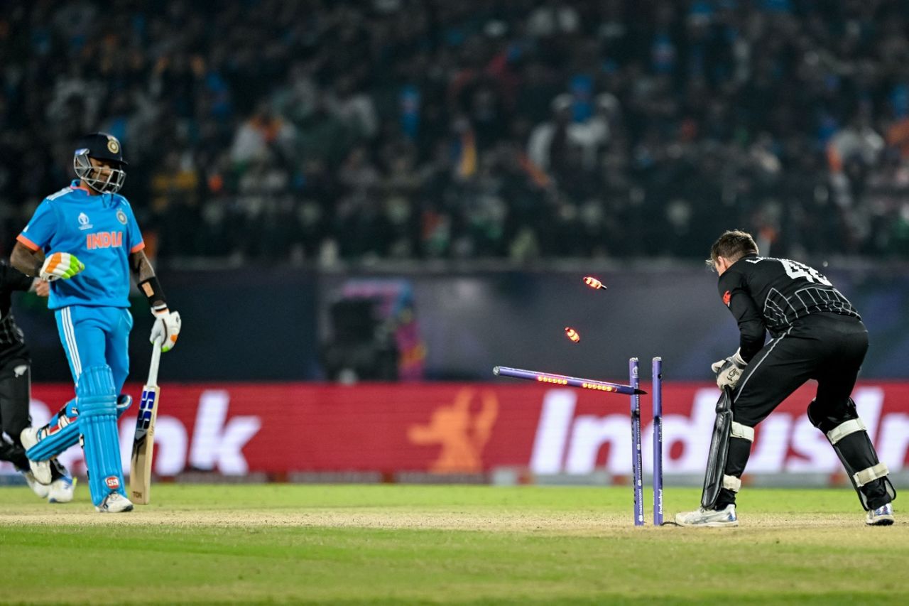Tom Latham ran out Suryakumar Yadav, India vs New Zealand, Men's ODI World Cup, Dharamsala, October 22, 2023