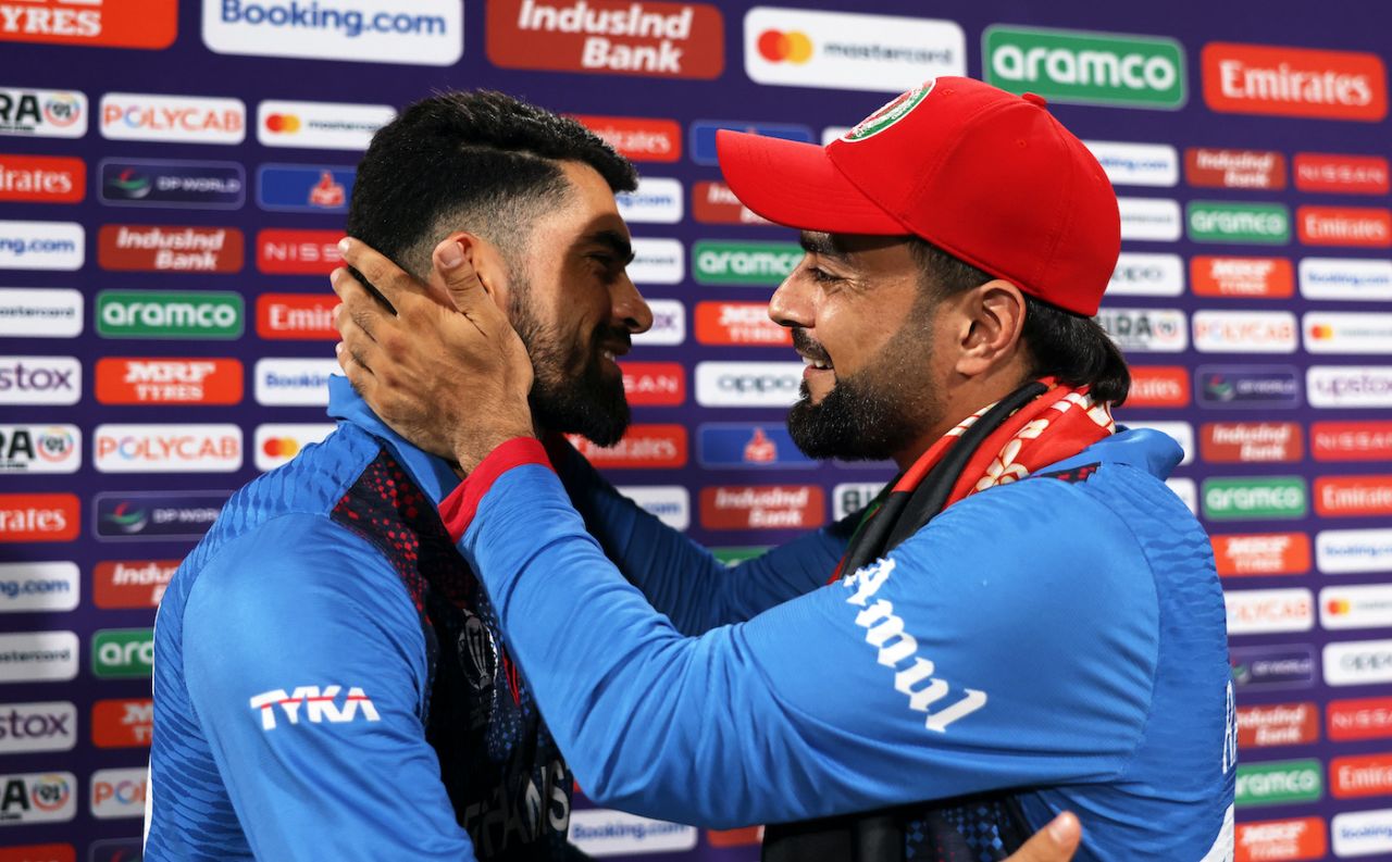 Ibrahim Zadran receives some love from Rashid Khan, Pakistan vs Afghanistan, Men's World Cup 2023, Chennai, October 23, 2023