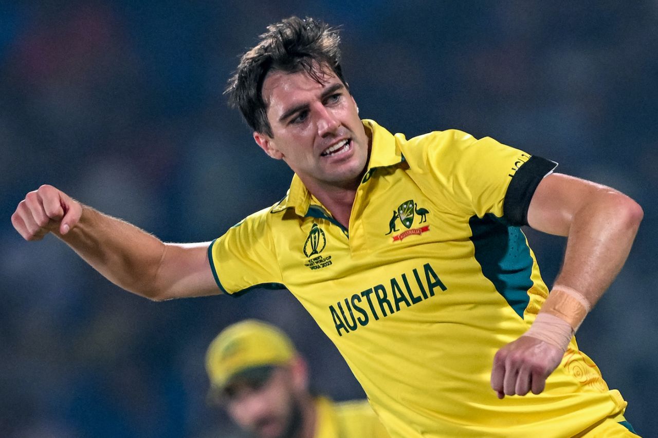 Pat Cummins celebrates after trapping Bas de Leede lbw, Australia vs Netherlands, Men's ODI World Cup 2023, Delhi, October 25, 2023