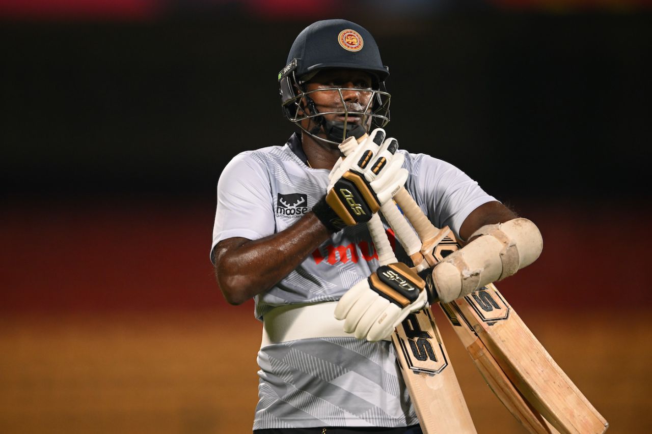 Angelo Mathews at batting practice in Bengaluru, England vs Sri Lanka, Men's ODI World Cup, Bengaluru, October 25, 2023