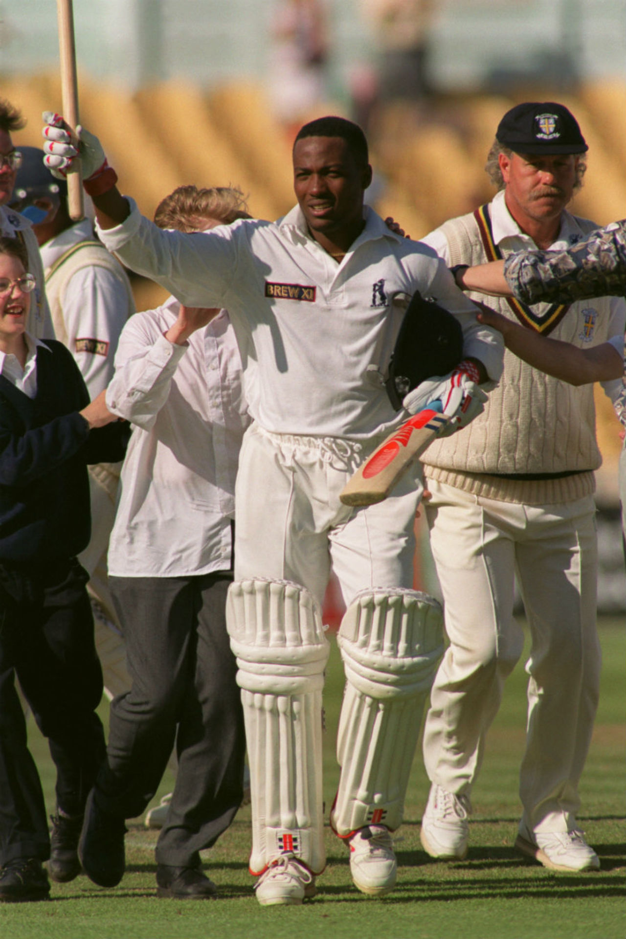 Brian Lara celebrates scoring 501, Warwickshire v Durham, Edgbaston, June 6, 1994