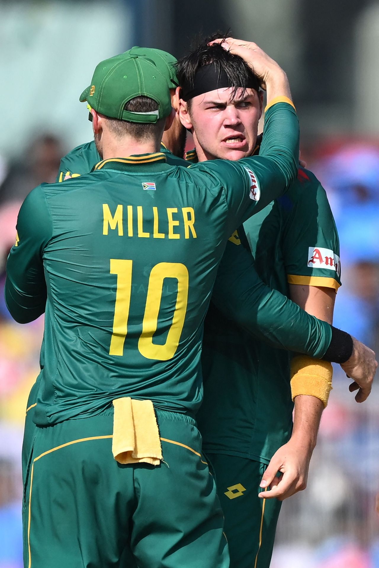 Gerald Coetzee celebrates after dismissing Mohammad Rizwan, Pakistan vs South Africa, World Cup, Chennai, October 27, 2023