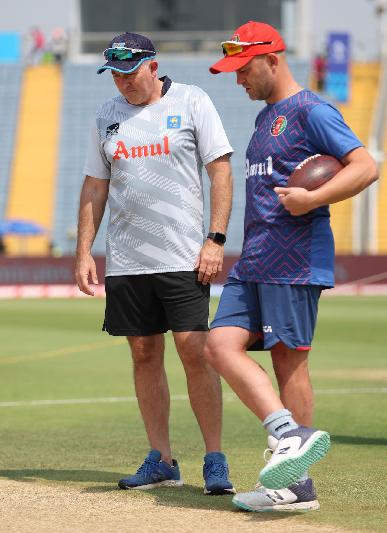 The English coaches in the mix, Chris Silverwood and Jonathan Trott, check out the pitch , Afghanistan vs Sri Lanka, World Cup, Pune, October 30, 2023