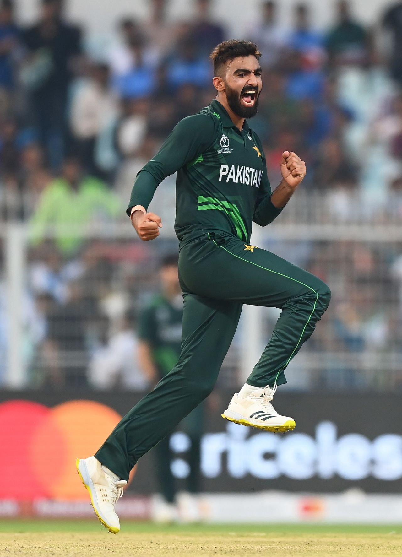 Usama Mir is delighted after getting Towhid Hridoy, Bangladesh vs Pakistan, Men's ODI World Cup, Kolkata, October 31, 2023