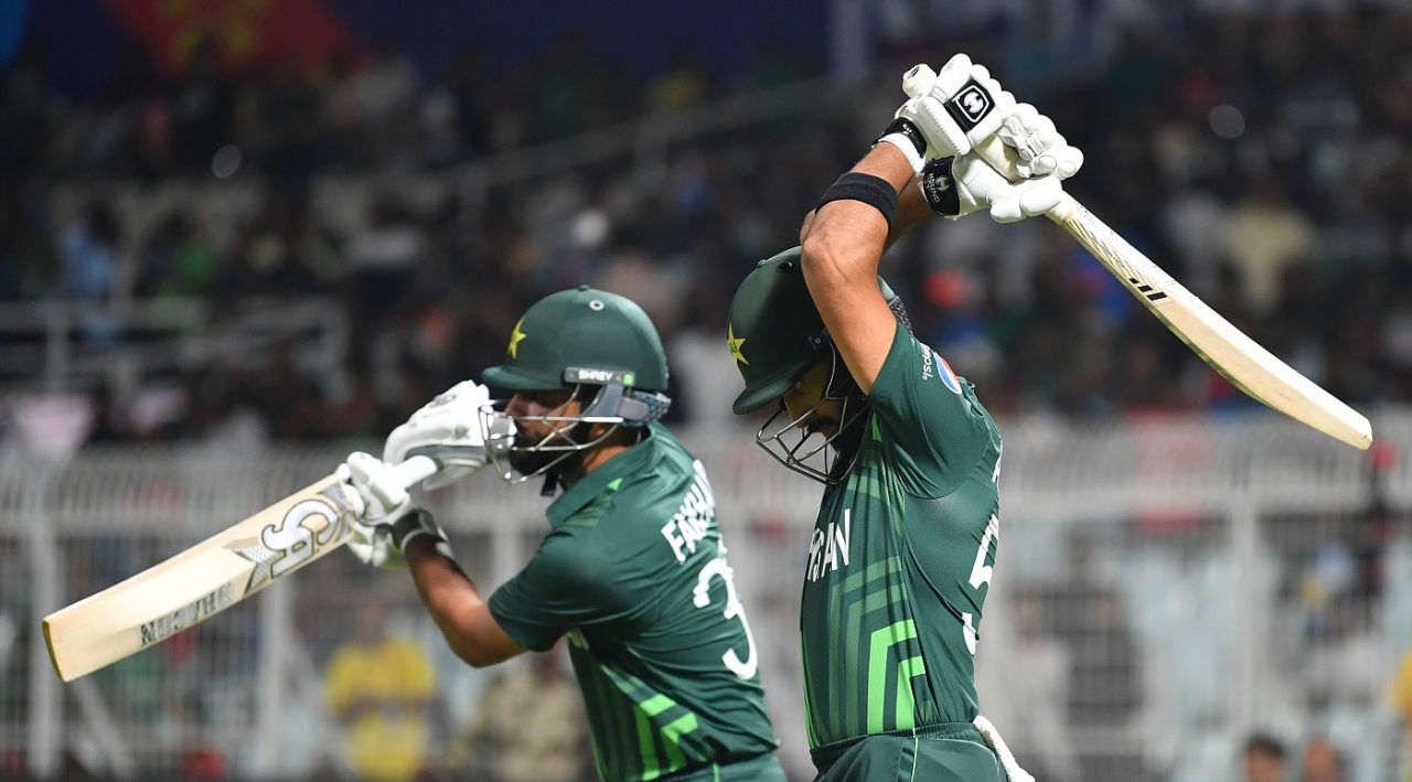Abdullah Shafique and Fakhar Zaman walk out as Pakistan's newest opening pair, Bangladesh vs Pakistan, Men's ODI World Cup, Kolkata, October 31, 2023
