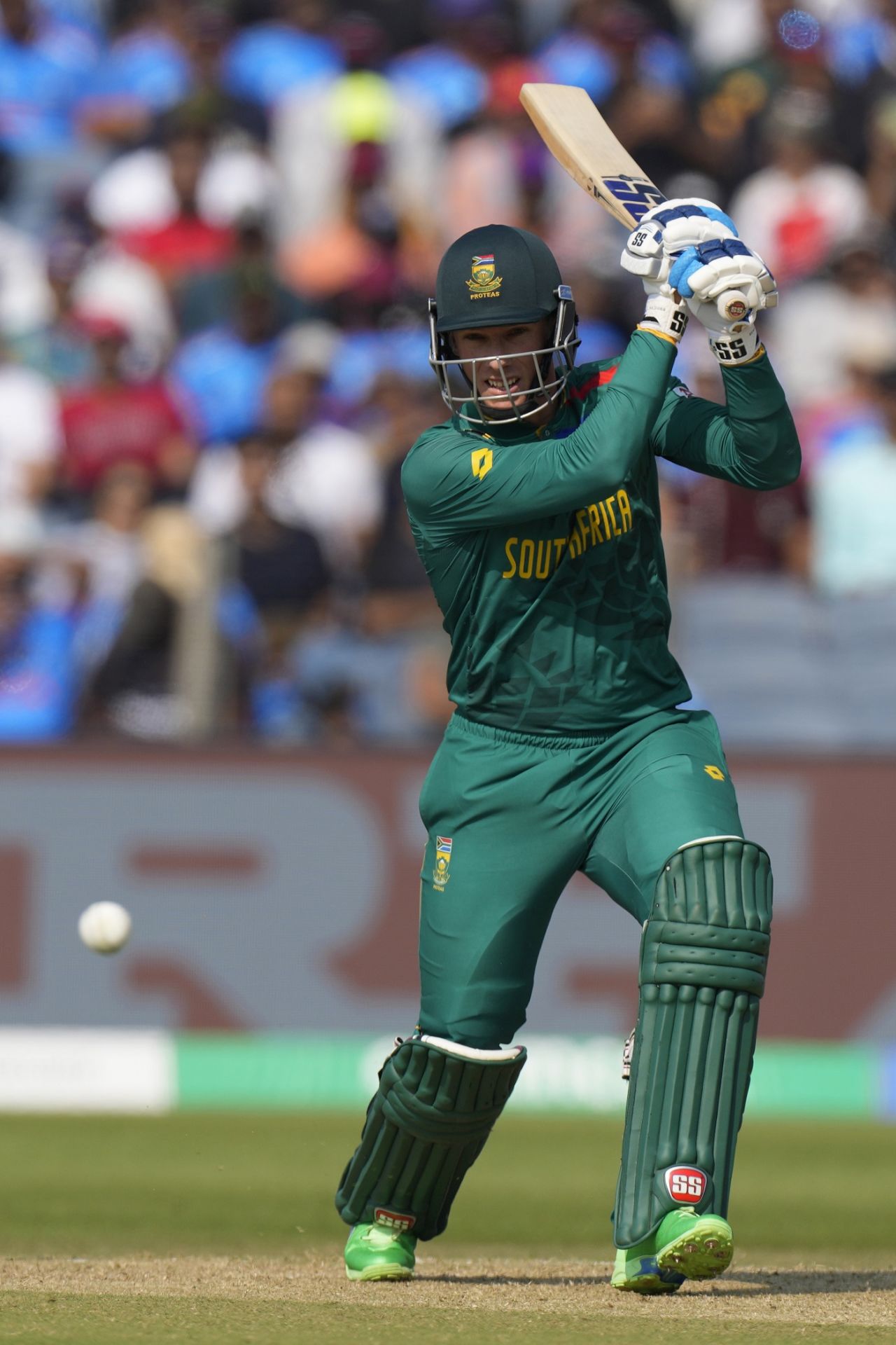 Rassie van der Dussen pushes one through covers, New Zealand vs South Africa, ICC Men's World Cup 2023, Pune, November 1, 2023