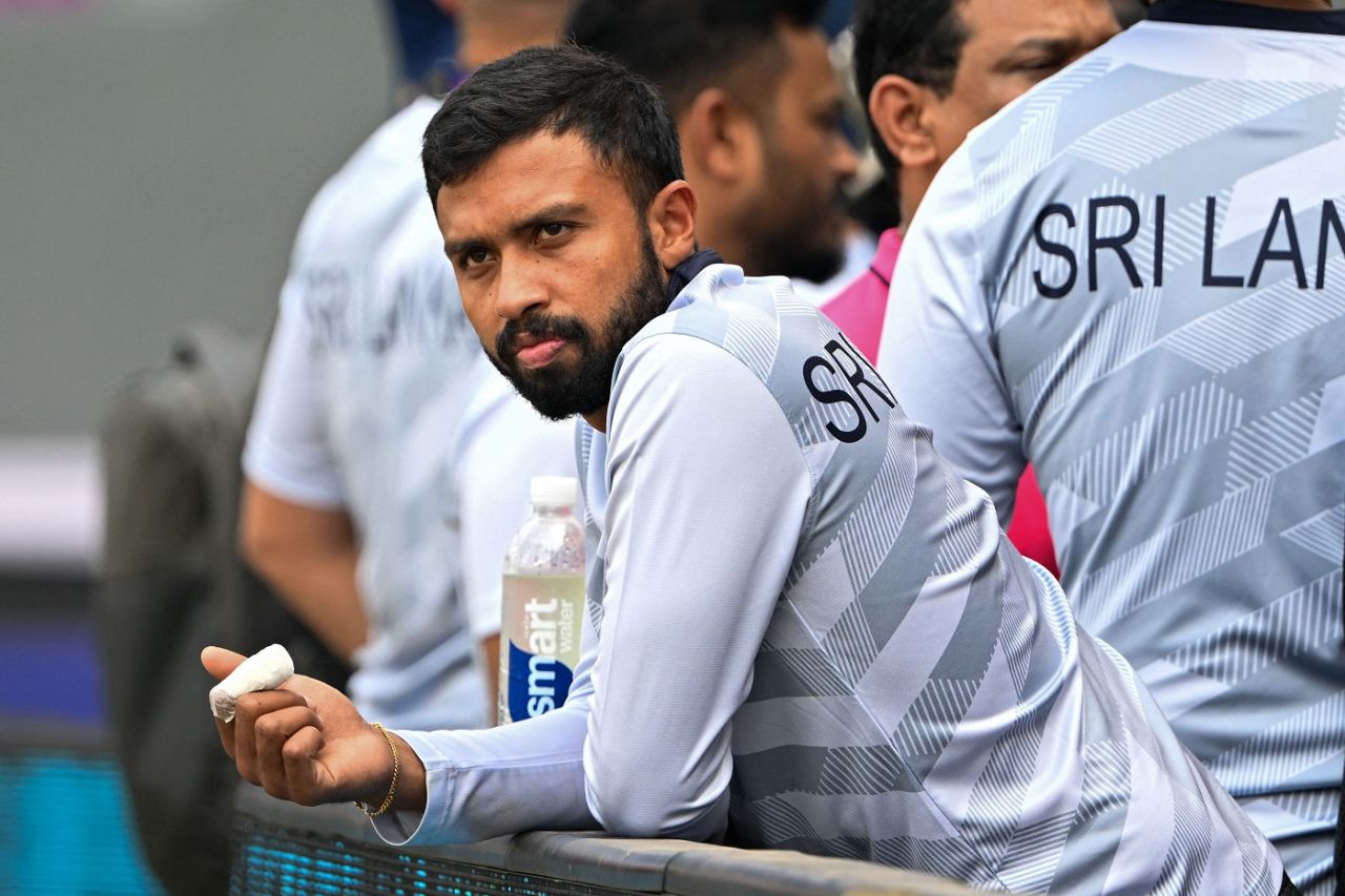 Sadeera Samarawickrama looks on during Sri Lanka's training session, Wankhede, ODI World Cup, November 1, 2023