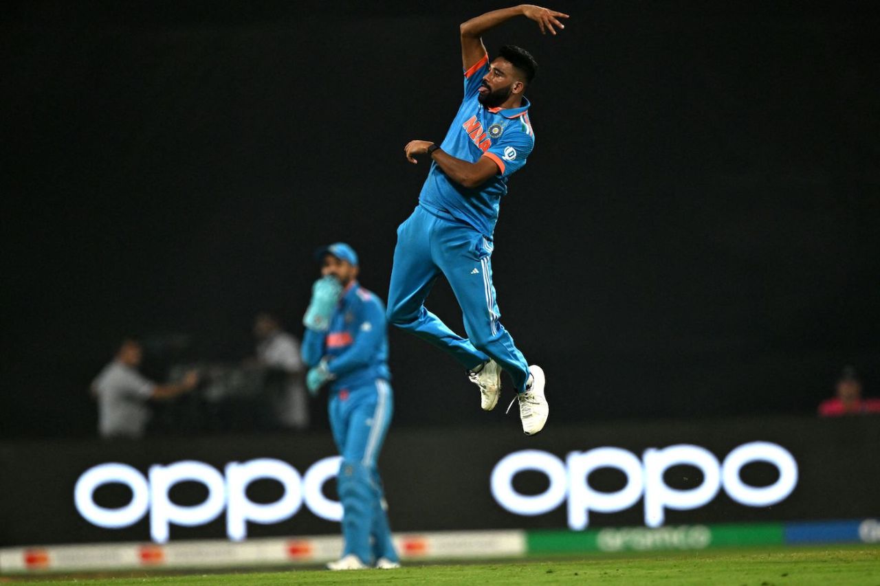 Mohammed Siraj took 3 for 5 with two maidens in an astounding four-over opening spell, India vs Sri Lanka, Men's ODI World Cup, Mumbai, November 2, 2023