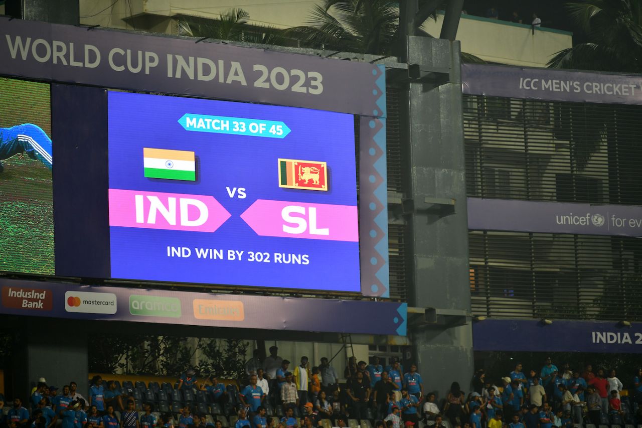 India thumped Sri Lanka by 302 runs in Mumbai, Men's ODI World Cup, Mumbai, November 2, 2023