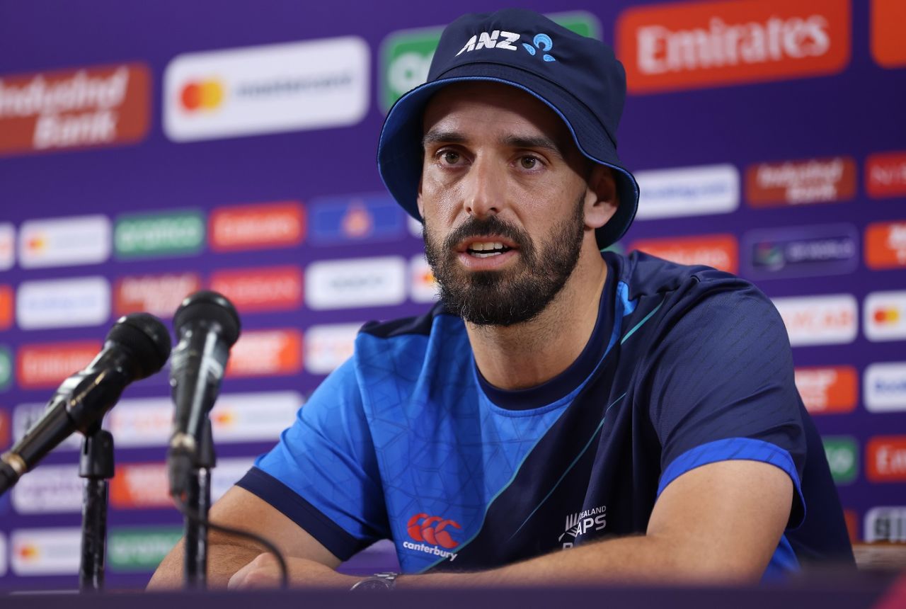 Daryl Mitchell addresses the press ahead of New Zealand's match against Pakistan, ICC Men's World Cup, Bengaluru, November 3, 2023
