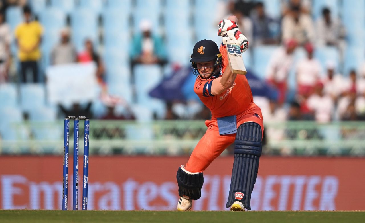 Sybrand Engelbrecht punches one through the off side, Afghanistan vs Netherlands, ICC Men's World Cup, Lucknow, November 3, 2023
