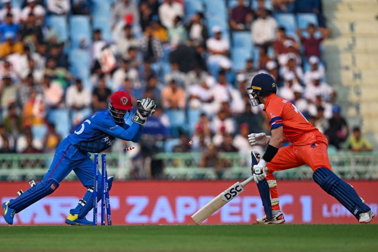 Another one for Ikram Alikhil, who had a great day behind the stumps, Afghanistan vs Netherlands, World Cup, Lucknow, November 3, 2023