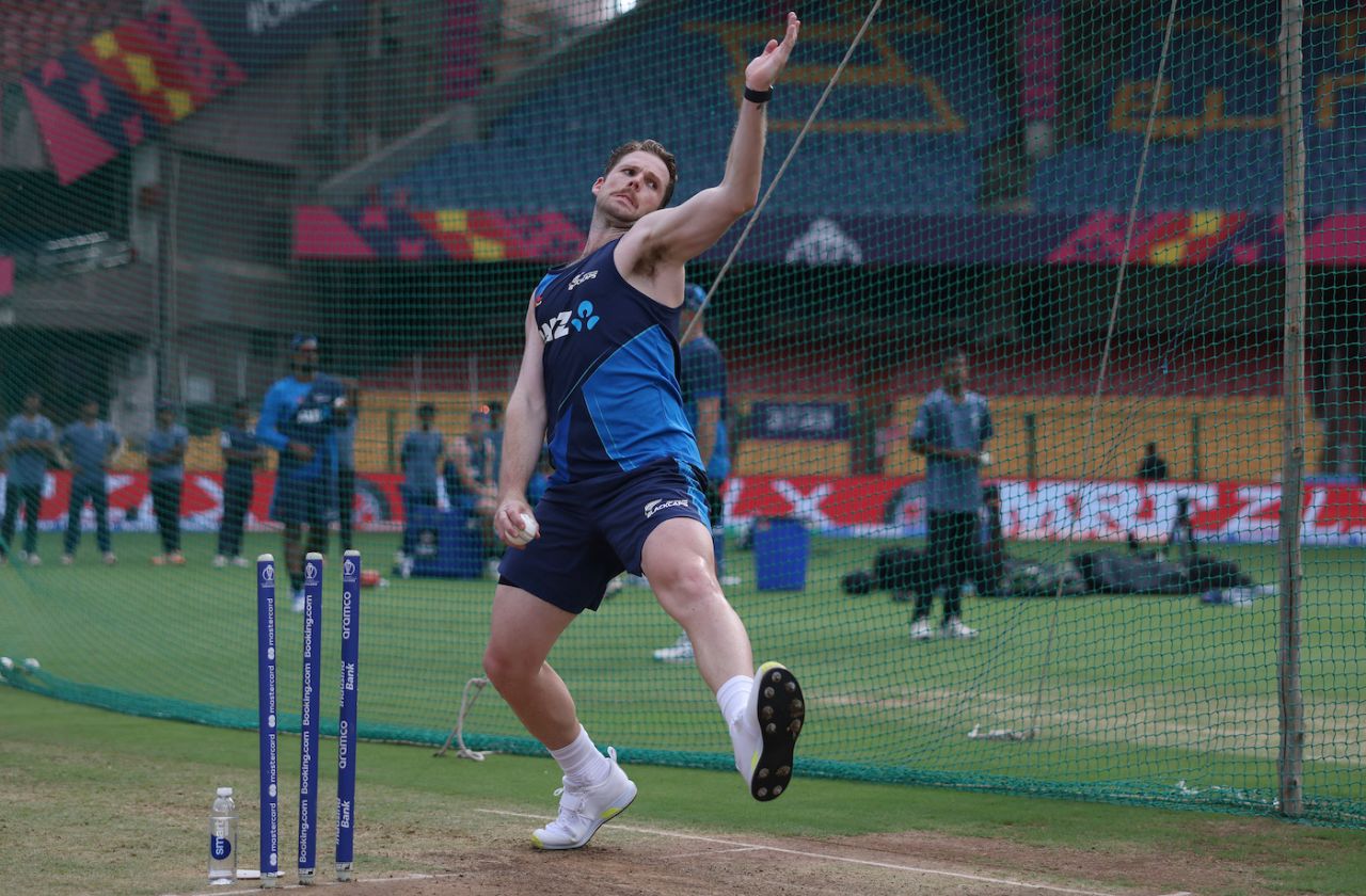 Lockie Ferguson bowls in the nets in Bengaluru, November 3, 2023