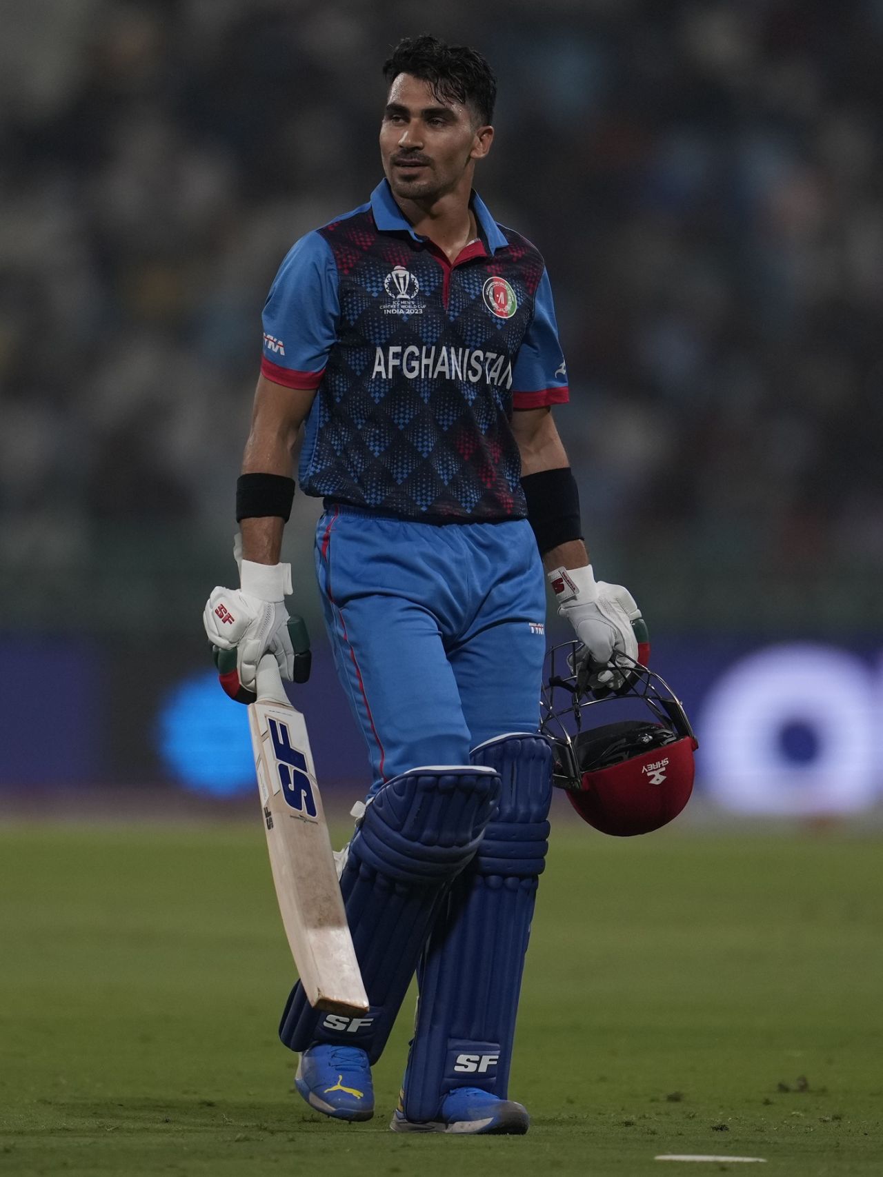 Rahmanullah Gurbaz walks back after gloving one down leg, Afghanistan vs Netherlands, ICC Men's World Cup 2023, Lucknow, November 3, 2023