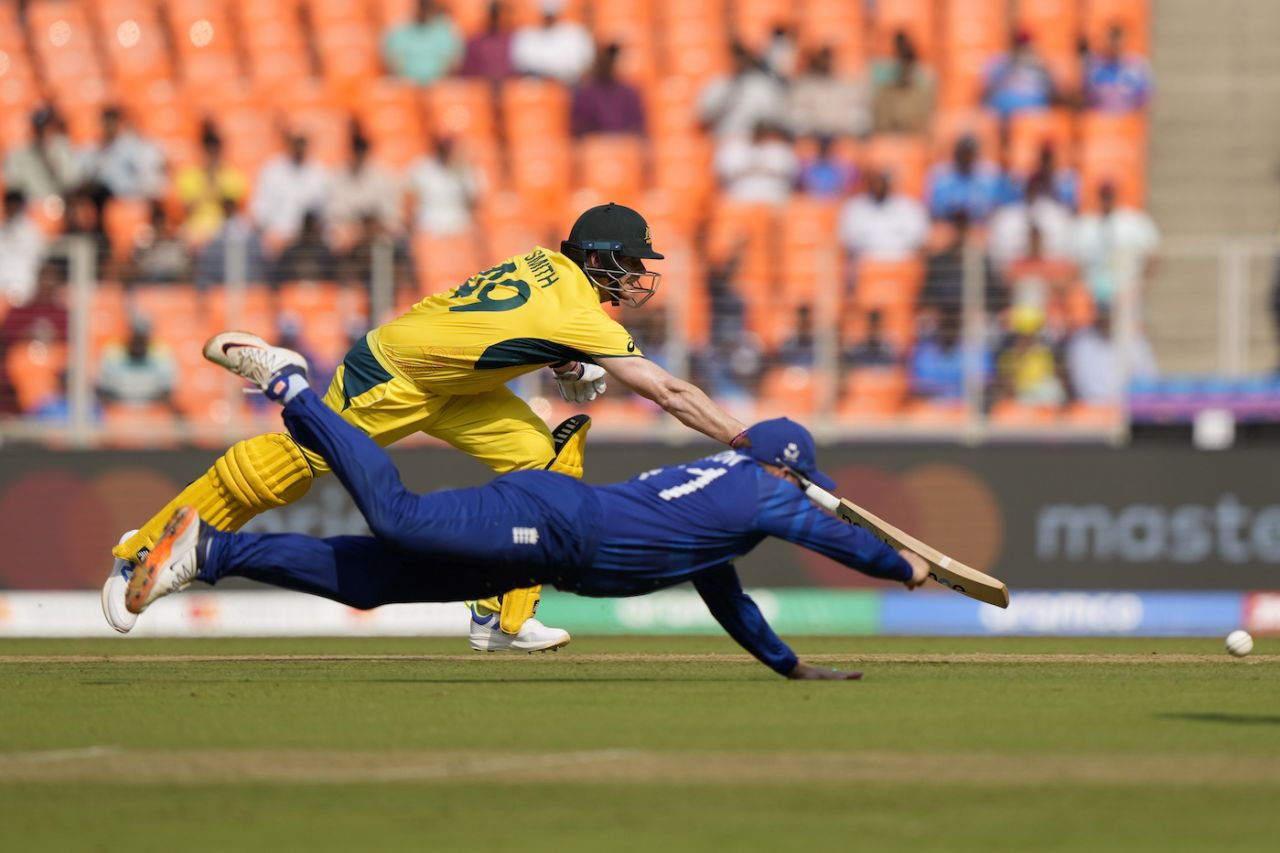 Jonny Bairstow tried to run Steven Smith out but didn't get the direct hit, England vs Australia, ODI World Cup, Ahmedabad, November 4, 2023
