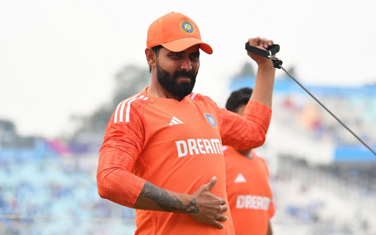 Ravindra Jadeja at a training session ahead of the game, India vs South Africa, Men's ODI World Cup, November 5, 2023