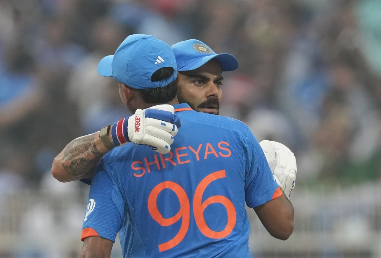 Virat Kohli congratulates Shreyas Iyer on his half-century, India vs South Africa, Men's ODI World Cup, November 5, 2023