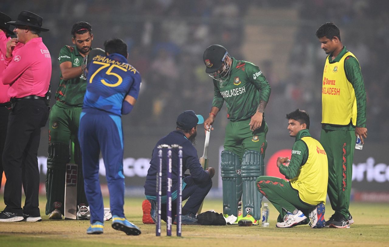 Litton Das receives treatment for cramps, Bangladesh vs Sri Lanka, Men's ODI World Cup, November 6, 2023