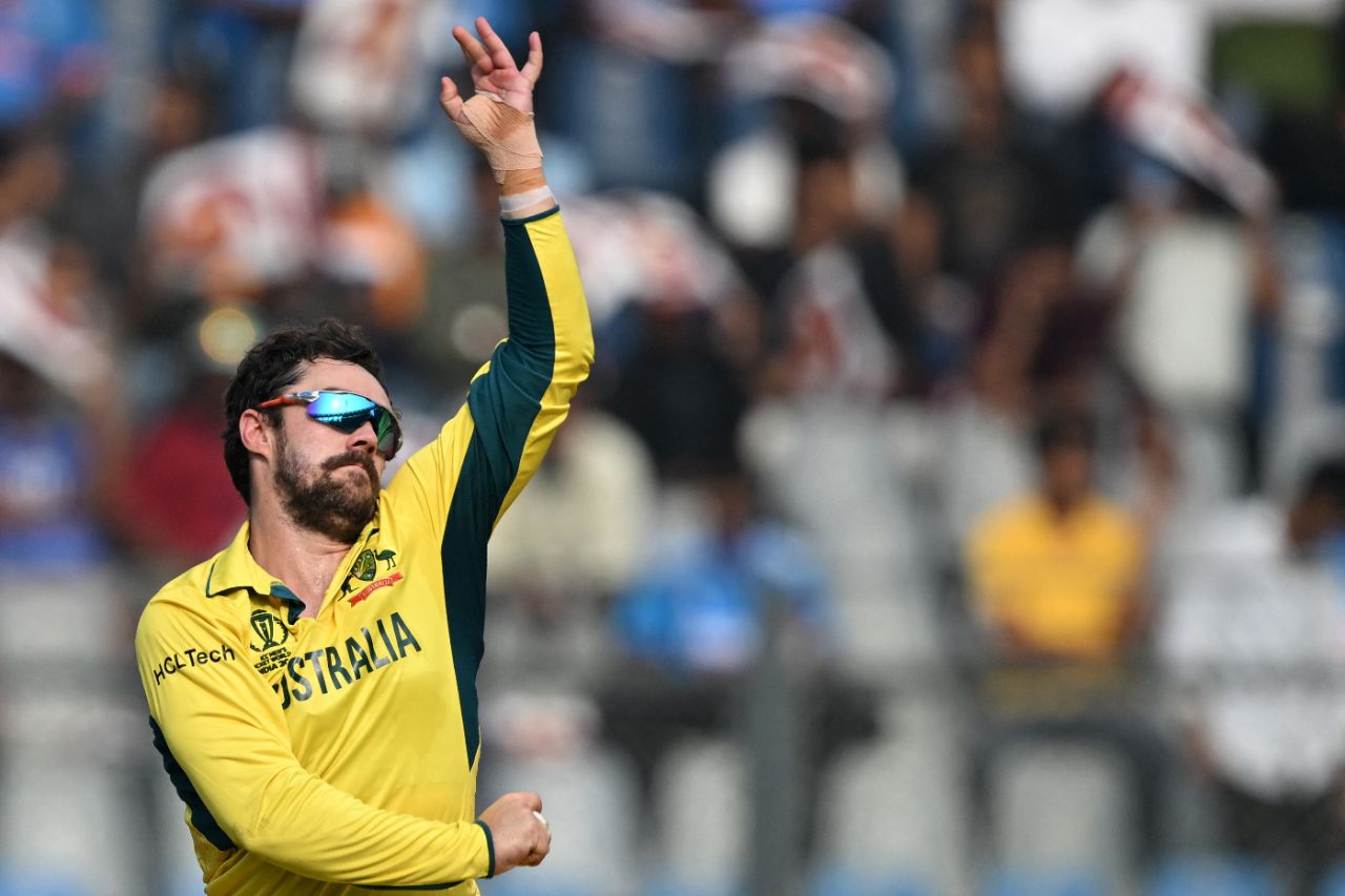 Travis Head has a bowl, Afghanistan vs Australia, World Cup 2023, Mumbai, November 7, 2023
