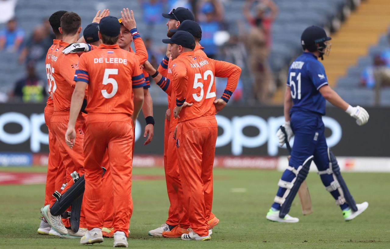 Aryan Dutt struck almost against the run of play, sending back Jonny Bairstow, England vs Netherlands, Men's ODI World Cup, Pune, November 8, 2023
