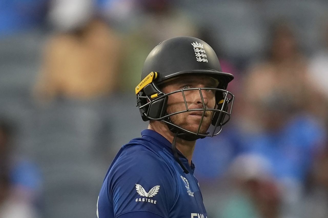 Jos Buttler with the thousand yard stare, England vs Netherlands, Men's ODI World Cup, Pune, November 8, 2023