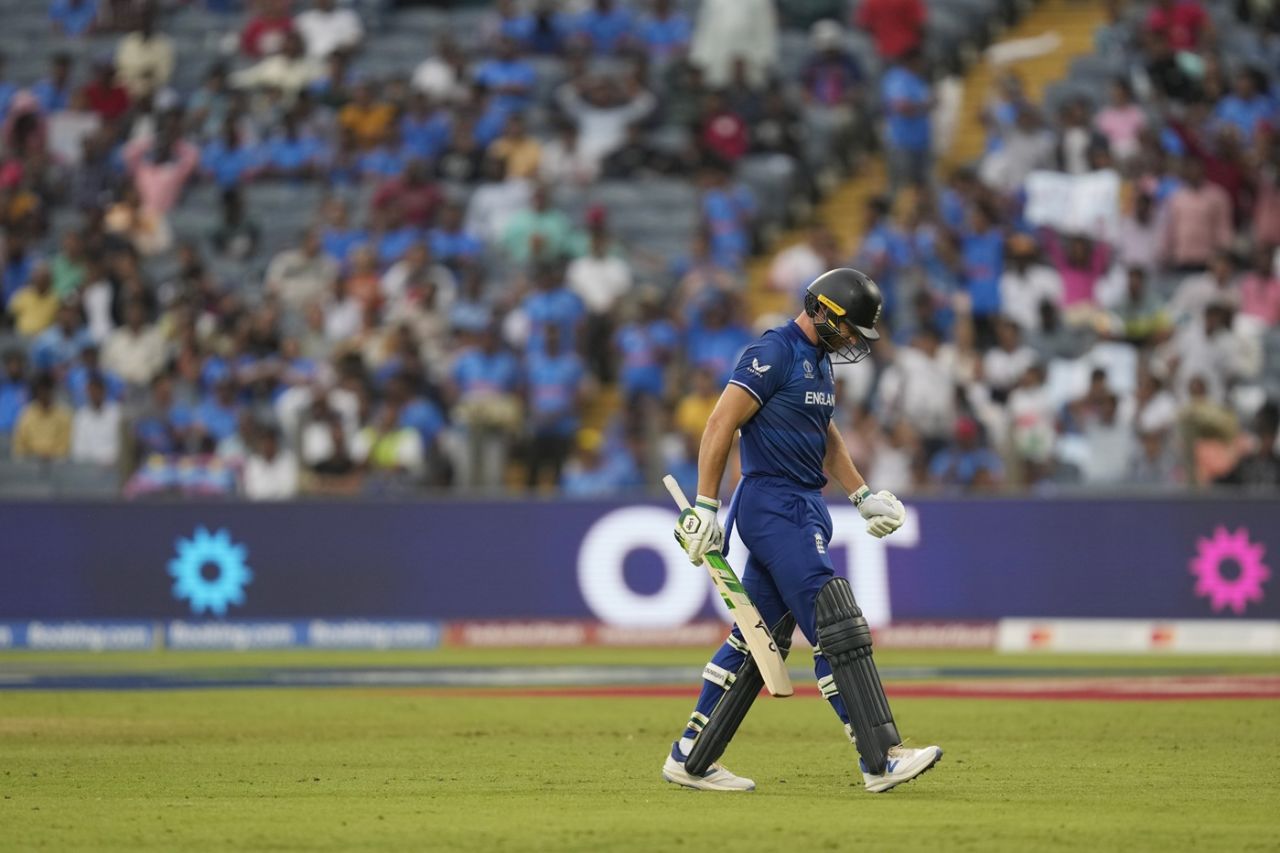 Jos Buttler grimaces as he walks off, England vs Netherlands, Men's ODI World Cup, Pune, November 8, 2023