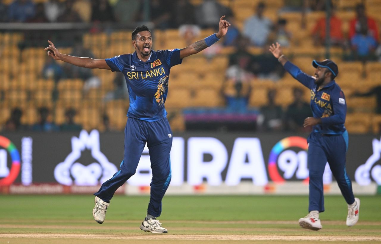Dushmantha Chameera claimed Devon Conway's wicket in the 13th over, New Zealand vs Sri Lanka, World Cup 2023, Bengaluru, November 9, 2023