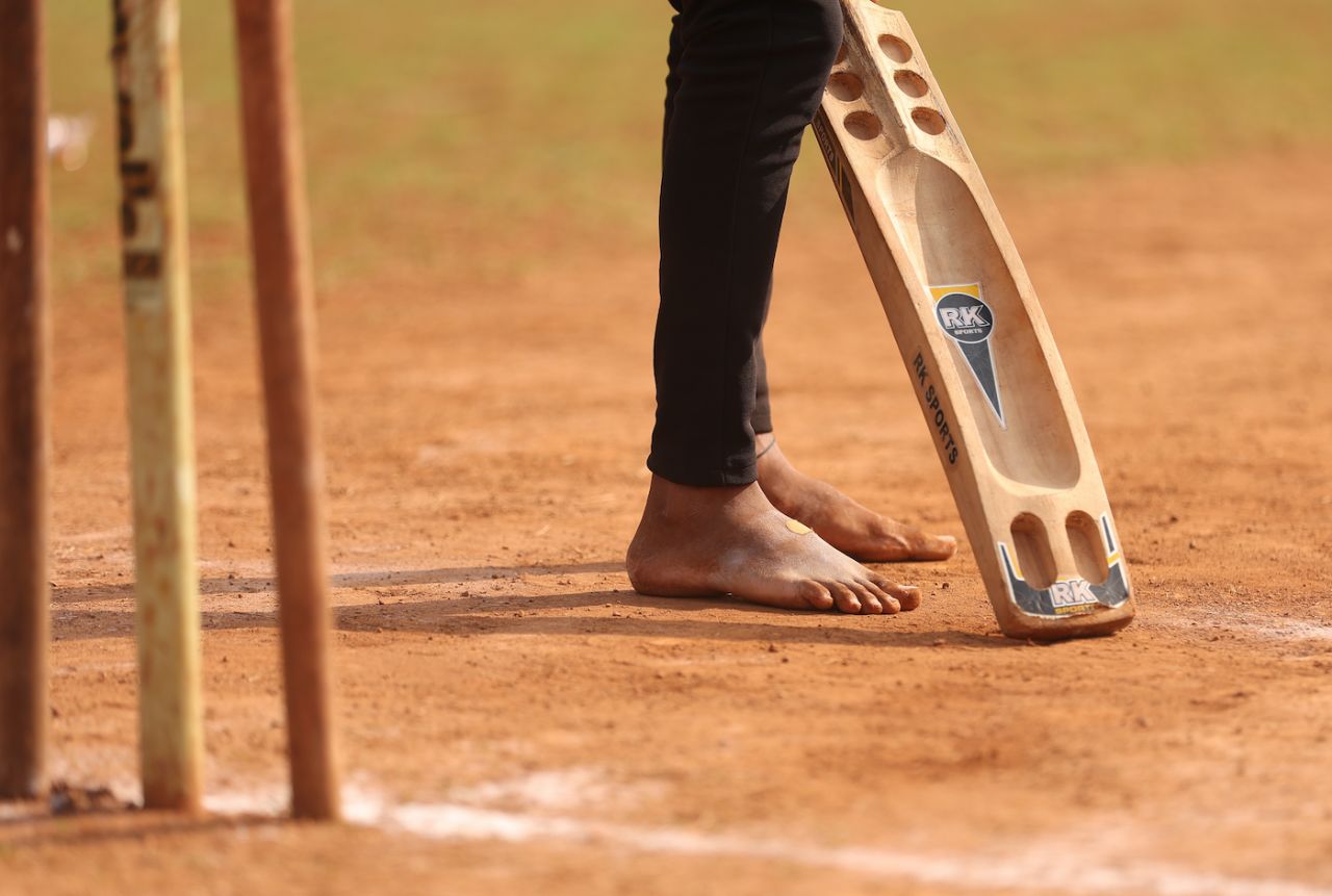 A player in Mumbai's Oval Maidan with a scooped bat, November 12, 2023