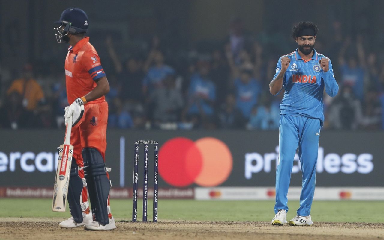 Ravindra Jadeja dismissed Roelof van der Merwe, India vs Netherlands, Men's ODI World Cup, Bengaluru, November 12, 2023