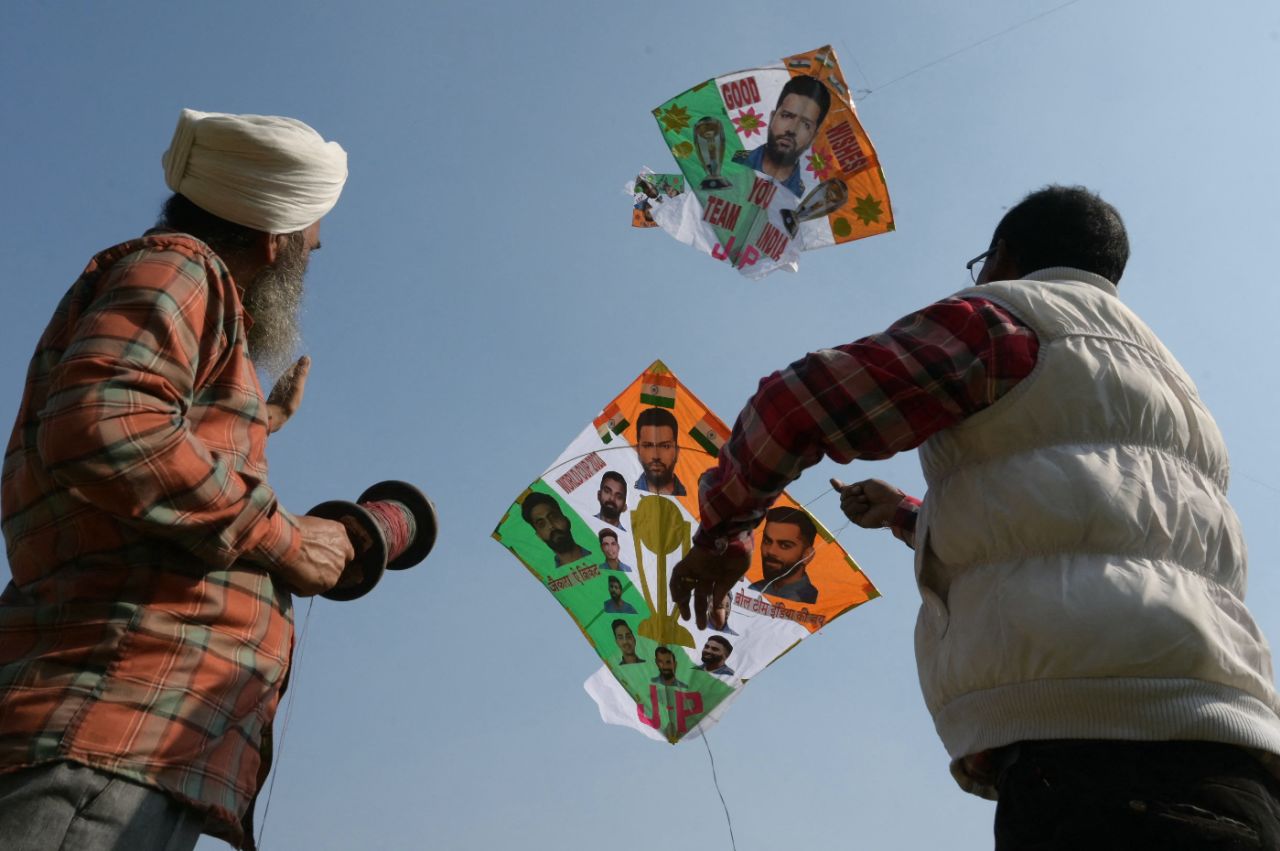 Indian cricket flying high? Fans in Amritsar fly kites sporting photos of Indian cricketers ahead of the team's World Cup semi-final, Amritsar, November 14, 2023