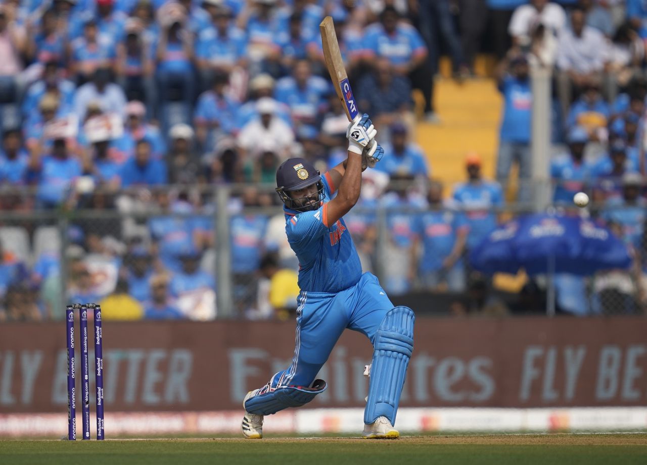 Rohit Sharma picks up an early four past mid-off, India vs New Zealand, ICC Men's World Cup 2023, 1st semi-final, Mumbai, November 15, 2023