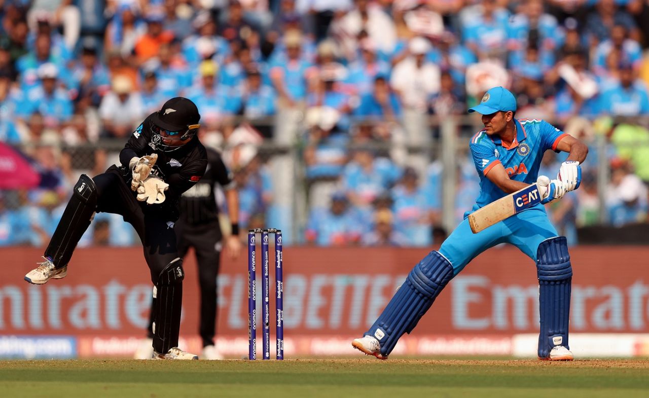 Shubman Gill bisected short third and backward point with his late cut, India vs New Zealand, ICC Men's World Cup 2023, 1st semi-final, Mumbai, November 15, 2023