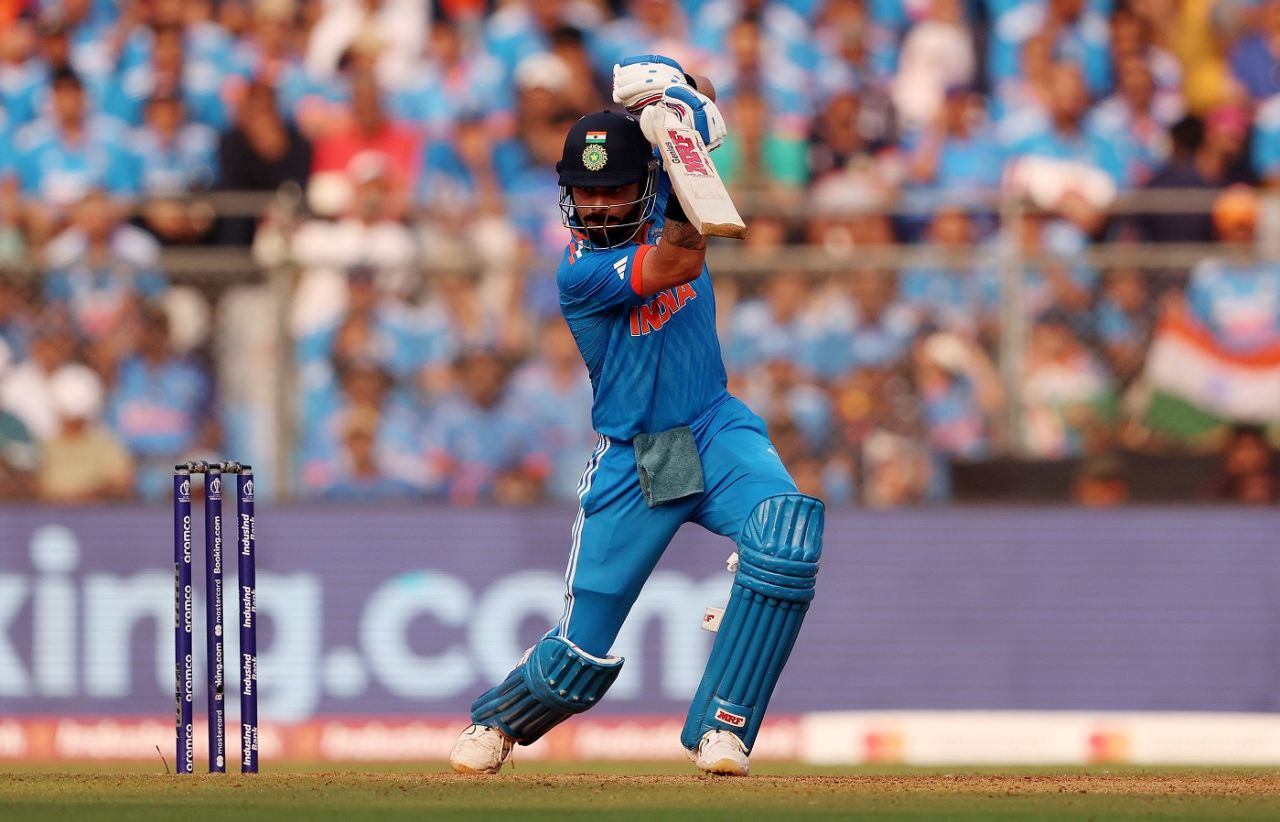 Virat Kohli plays a picture perfect cover drive, India vs New Zealand, ICC Men's World Cup 2023, 1st semi-final, Mumbai, November 15, 2023