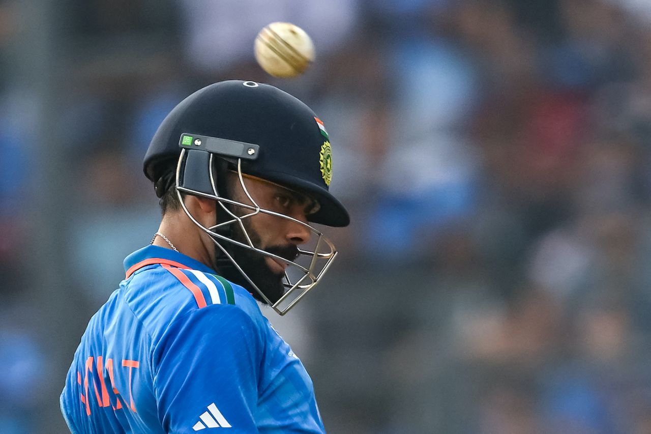 Virat Kohli steers out the ball's way, India vs New Zealand, ICC Men's World Cup 2023, 1st semi-final, Mumbai, November 15, 2023
