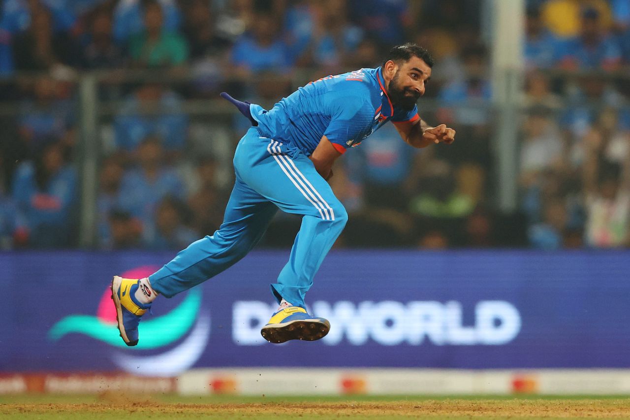 Mohammed Shami in action, India vs New Zealand, ICC Men's World Cup 2023, 1st semi-final, Mumbai, November 15, 2023