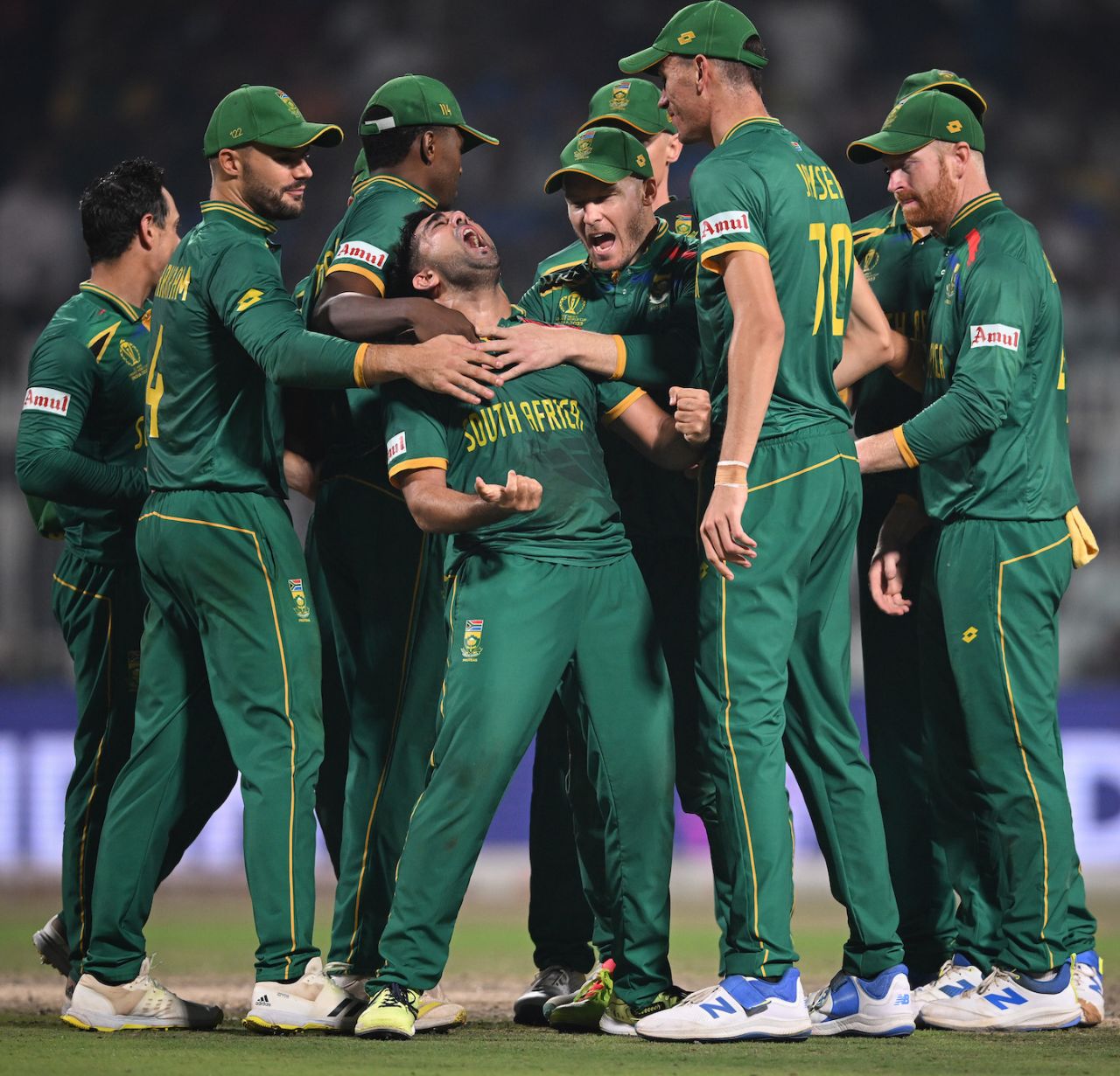 Tabraiz Shamsi is over the moon after getting rid of Marnus Labuschagne, Australia vs South Africa, ICC men's World Cup 2023, 2nd semi-final, Kolkata, November 16, 2023