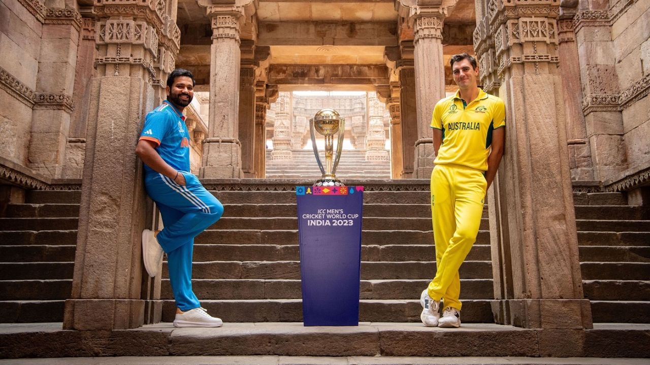 Say cheese: Rohit Sharma and Pat Cummins pose ahead of the World Cup final, Men's ODI World Cup, Final, Ahmedabad, November 18, 2023