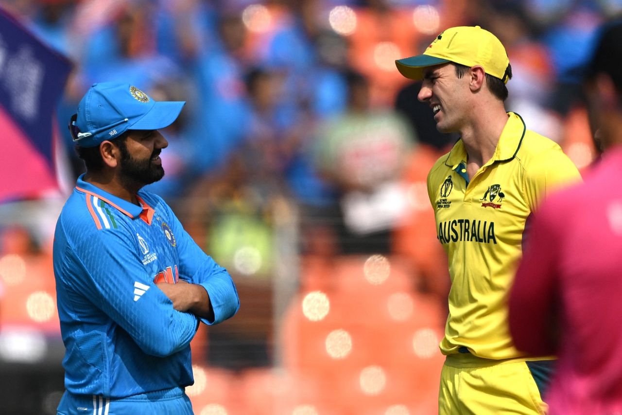 Rohit Sharma and Pat Cummins chat at the toss, India vs Australia, World Cup final, Ahmedabad, November 19, 2023