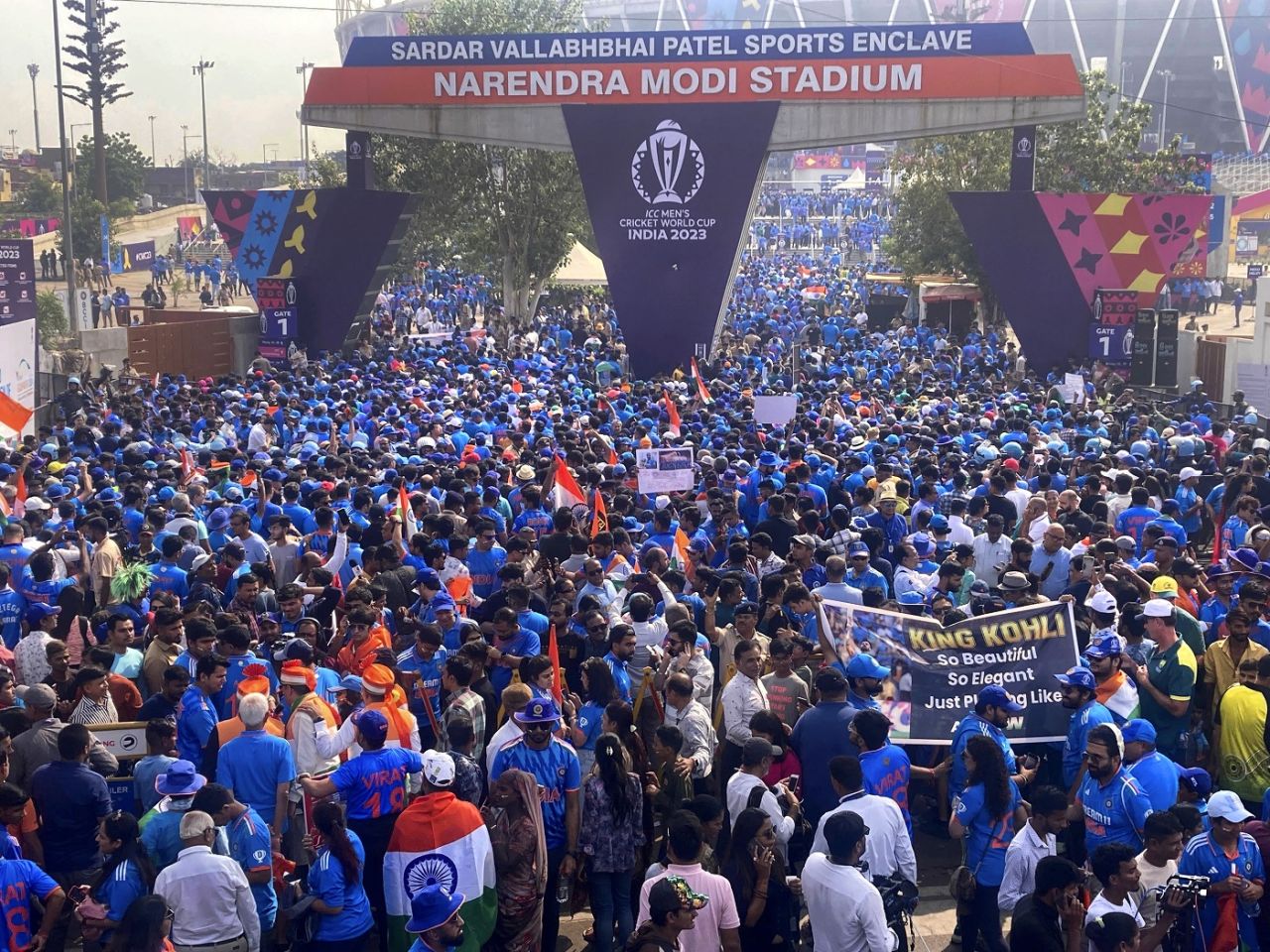 Supporters flock to the stadium for the big game, India vs Australia, World Cup final, Ahmedabad, November 19, 2023