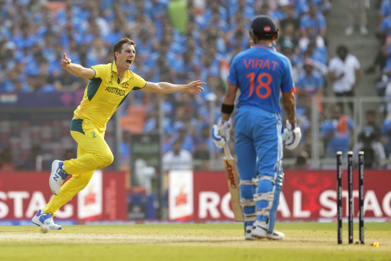 Pat Cummins takes off as Virat Kohli is shut down, India vs Australia, World Cup final, Ahmedabad, November 19, 2023