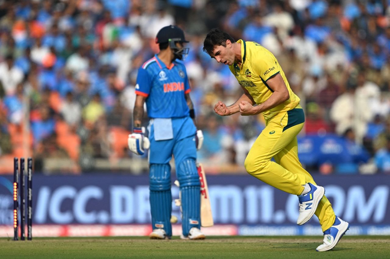 Pat Cummins is overjoyed after dismissing Virat Kohli, India vs Australia, World Cup final, Ahmedabad, November 19, 2023
