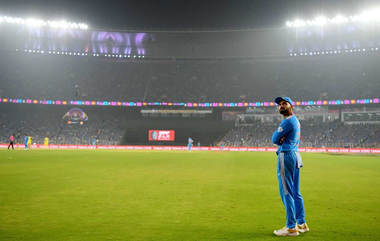 Virat Kohli looks on during the chase, India vs Australia, Men's ODI World Cup final, Ahmedabad, November 19, 2023