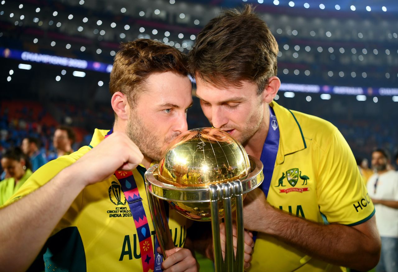 Josh Inglis and Mitchell Marsh show the World Cup some love, India vs Australia, Men's ODI World Cup final, Ahmedabad, November 19, 2023