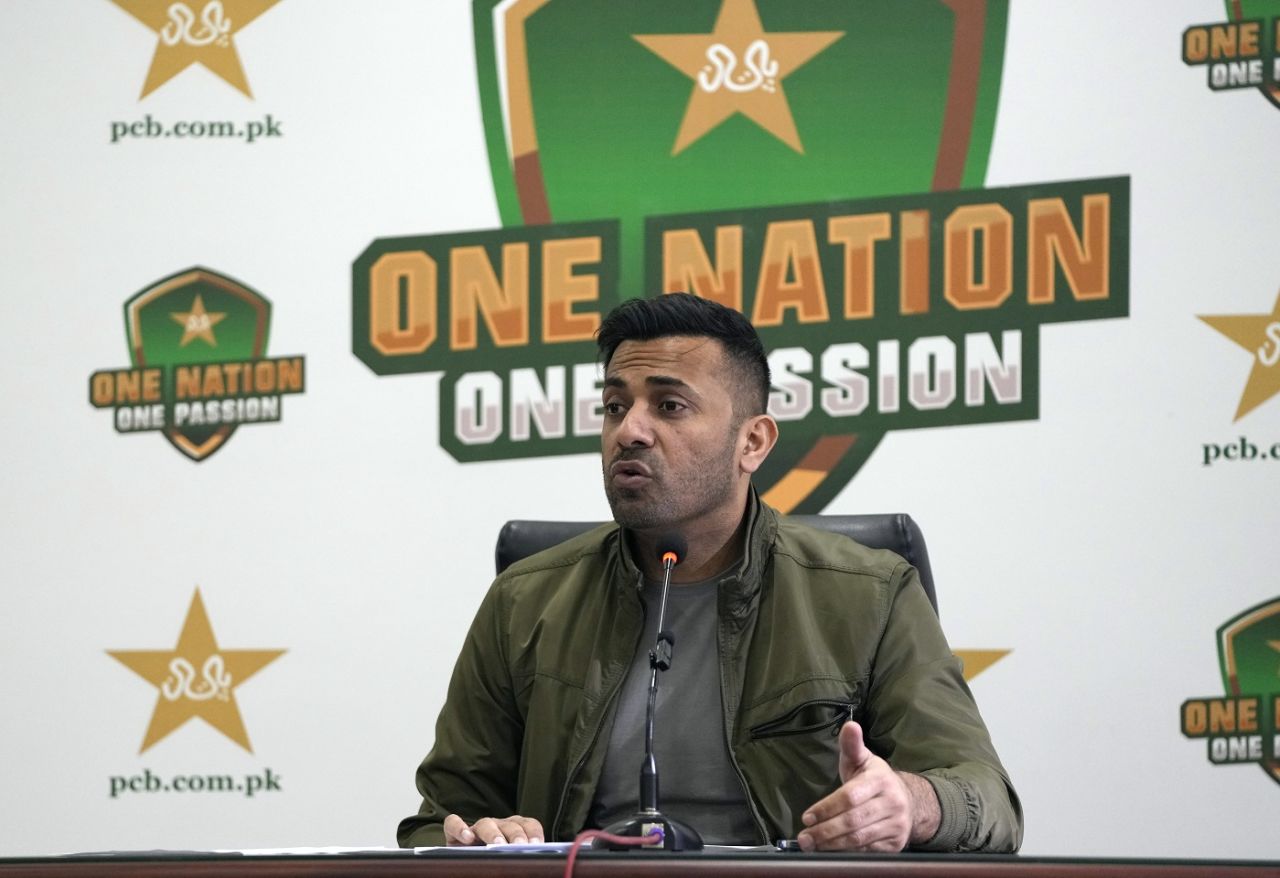 In his first press conference as Pakistan chief selector Wahab Riaz faced a barrage of questions, Lahore, November 20, 2023
