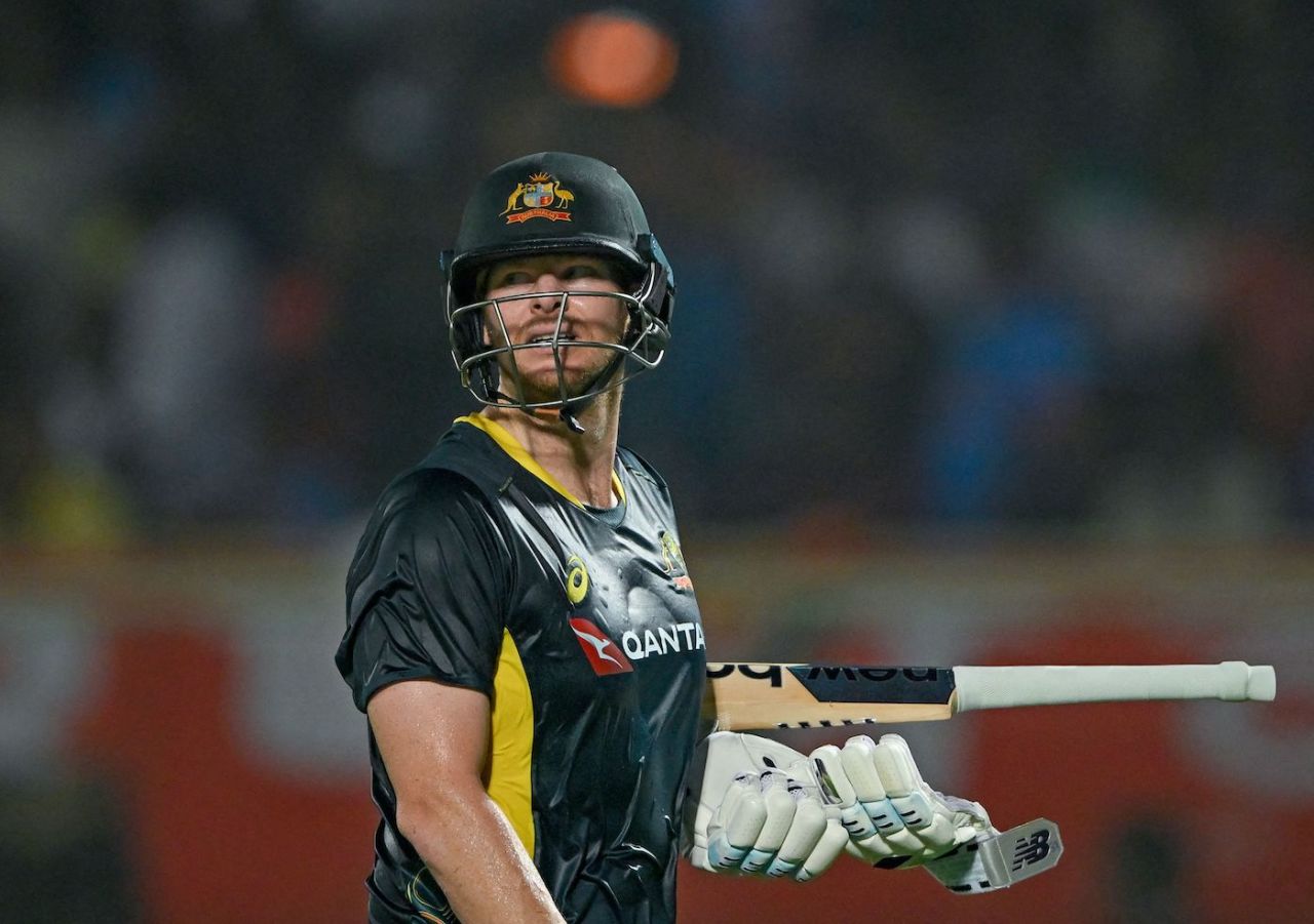 Steven Smith walks back, run out for a 41-ball 52, India vs Australia, 1st men's T20I, Visakhapatnam, November 23, 2023