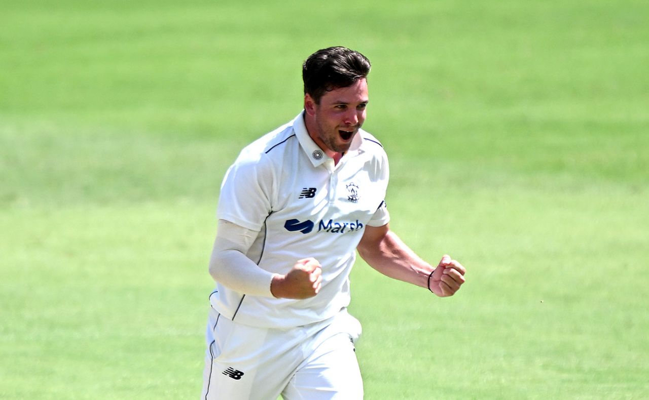 Jhye Richardson finished with excellent figures on his Shield return, Queensland vs Western Australia, Sheffield Shield, Gabba, November 29, 2023