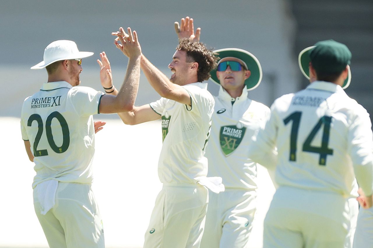 Jordan Buckingham produced the first breakthrough, Prime Minister's XI vs Pakistan, Tour match, Canberra, December 6, 2023